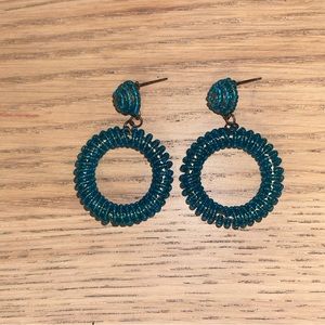 Vintage beaded teal hoop earrings